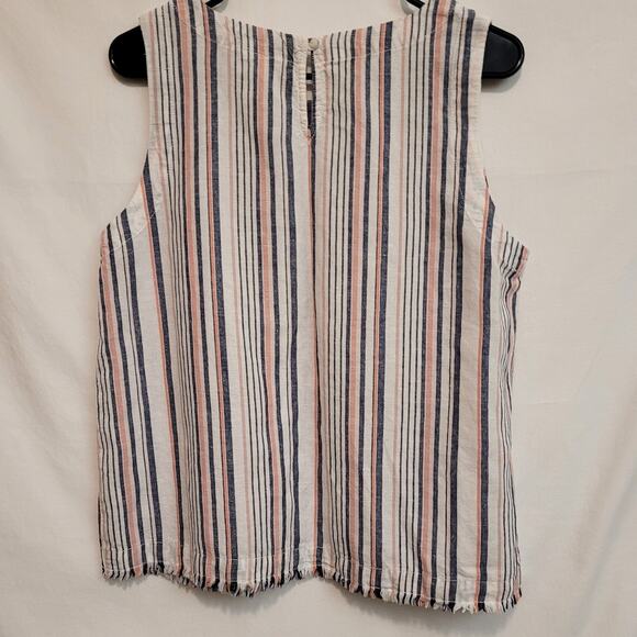 Liz Claiborne Striped Sleeveless Blouse Medium Linen Blend Tank Top Resortwear - Picture 3 of 9